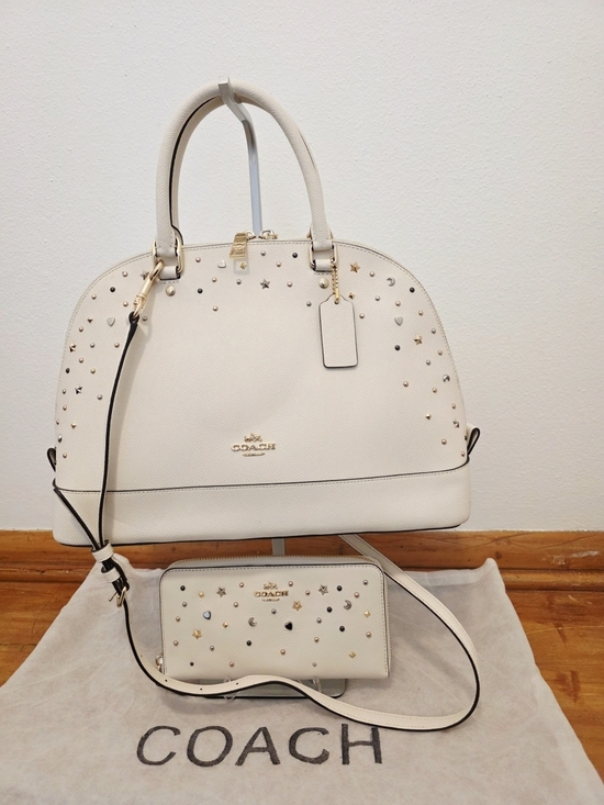 Coach Handbags - COACH Sierra Satchel + Accordian Zip Wallet w/ Stardust Studs In Chalk